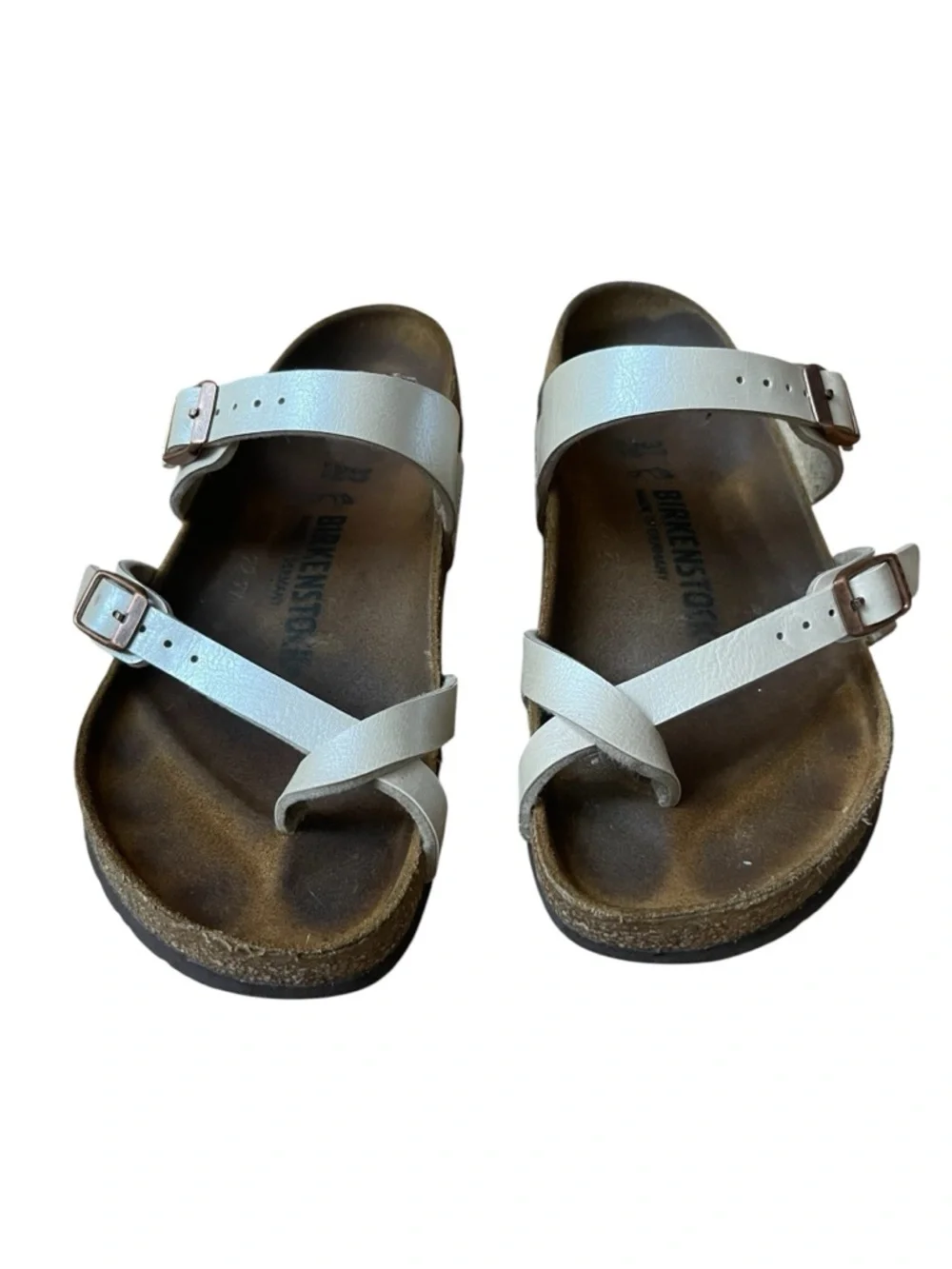 Birkenstock Mayari Pearl White Metallic Sandals‎ Size 37 Light Gold Strappy